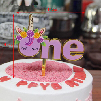 Акрилен топер за торта Честит рожден ден Декорации за торта за бебешки душ Русалка Еднорог Парти консумативи Сватбен десерт Топ флаг