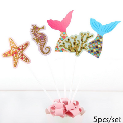 1Set Mermaid Tail tēmas kūku pildījumi Daudz laimes dzimšanas dienā kūku dekori Jauki mirdzoši ballītes bērnu dušas dzimšanas dienas dekorēšanas piederumi