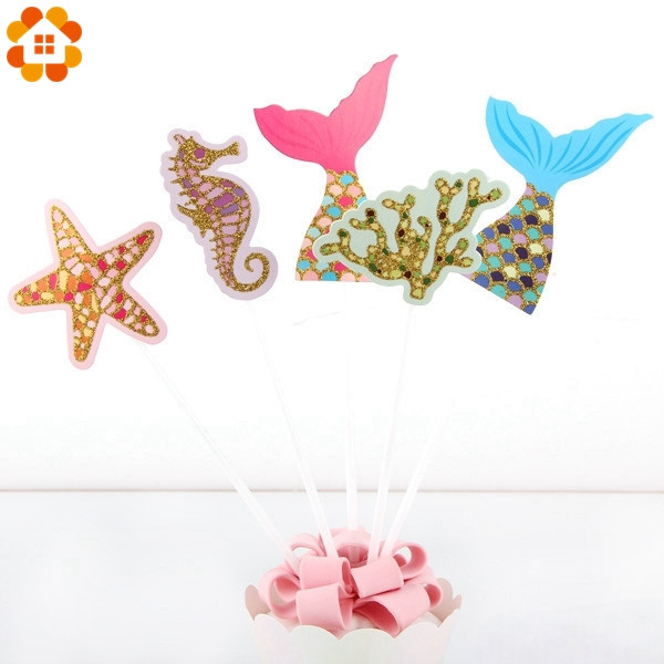 1Set Mermaid Tail tēmas kūku pildījumi Daudz laimes dzimšanas dienā kūku dekori Jauki mirdzoši ballītes bērnu dušas dzimšanas dienas dekorēšanas piederumi