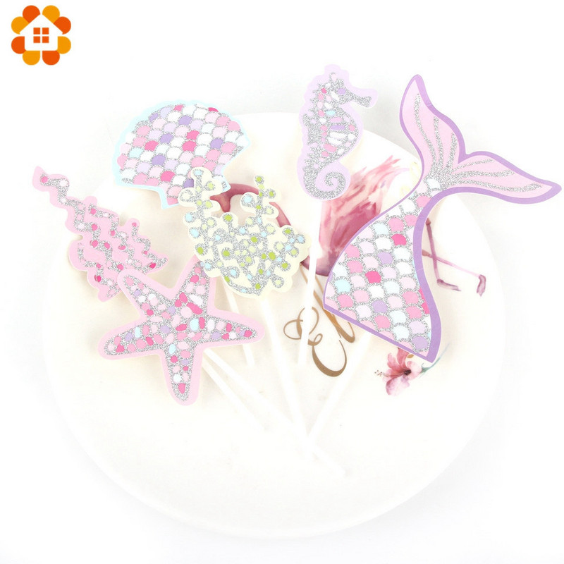 1Set Mermaid Tail tēmas kūku pildījumi Daudz laimes dzimšanas dienā kūku dekori Jauki mirdzoši ballītes bērnu dušas dzimšanas dienas dekorēšanas piederumi