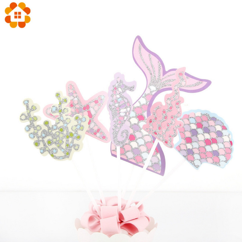 1Set Mermaid Tail tēmas kūku pildījumi Daudz laimes dzimšanas dienā kūku dekori Jauki mirdzoši ballītes bērnu dušas dzimšanas dienas dekorēšanas piederumi