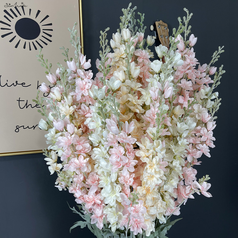 SunMade 2 Forks Delphinium Flower Branch Selyem Művirágok Otthon Esküvői Hotel Dekoráció Fleur Artificielle Blue Flores