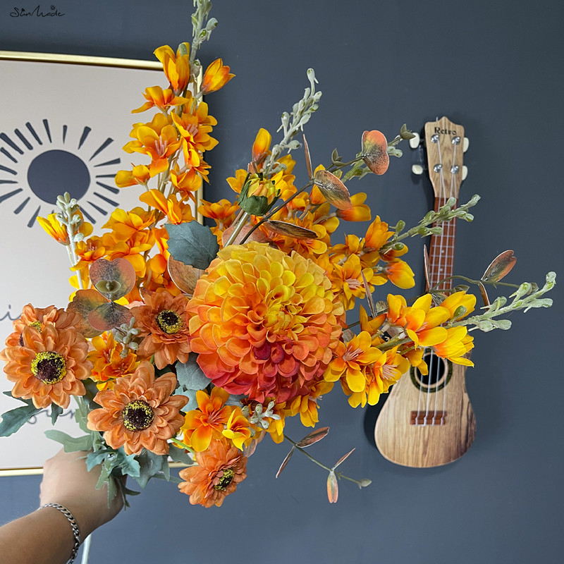 SunMade 2 Forks Delphinium Flower Branch Selyem Művirágok Otthon Esküvői Hotel Dekoráció Fleur Artificielle Blue Flores