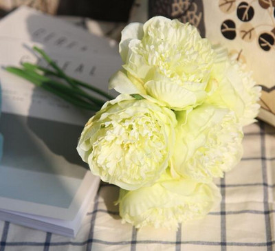 YO CHO 5 buc Bujor mari, flori artificiale de mătase, buchet de nuntă, decor Bujor alb, afișaj de acasă, pachet de flori false, inimă, bujor, trandafir roz