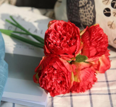 YO CHO 5 buc Bujor mari, flori artificiale de mătase, buchet de nuntă, decor Bujor alb, afișaj de acasă, pachet de flori false, inimă, bujor, trandafir roz