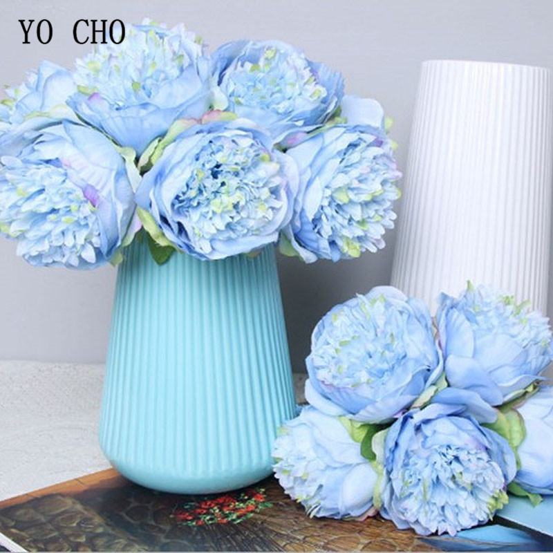 YO CHO 5 buc Bujor mari, flori artificiale de mătase, buchet de nuntă, decor Bujor alb, afișaj de acasă, pachet de flori false, inimă, bujor, trandafir roz