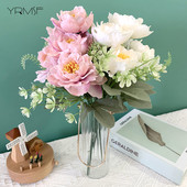 Flori artificiale 6 capete Bujor artificial trandafir de ceai de mătase roz DIY floare artificială falsă pentru bricolaj, grădină, decorare nuntă