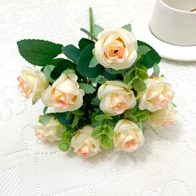 Flori artificiale 6 capete Bujor artificial trandafir de ceai de mătase roz DIY floare artificială falsă pentru bricolaj, grădină, decorare nuntă