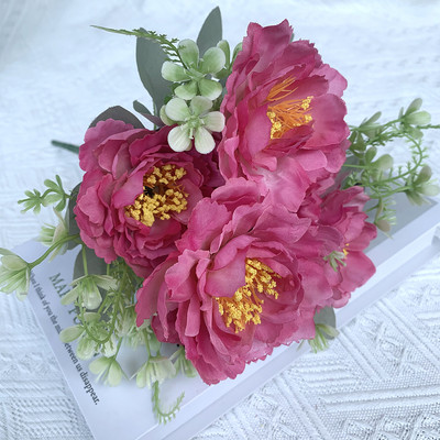 Flori artificiale 6 capete Bujor artificial trandafir de ceai de mătase roz DIY floare artificială falsă pentru bricolaj, grădină, decorare nuntă