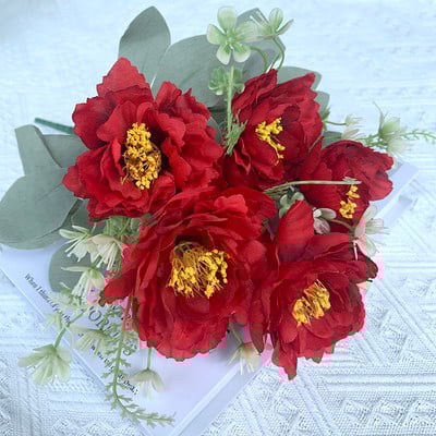 Flori artificiale 6 capete Bujor artificial trandafir de ceai de mătase roz DIY floare artificială falsă pentru bricolaj, grădină, decorare nuntă