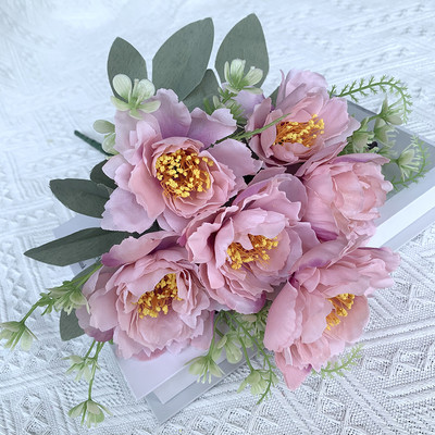 Flori artificiale 6 capete Bujor artificial trandafir de ceai de mătase roz DIY floare artificială falsă pentru bricolaj, grădină, decorare nuntă