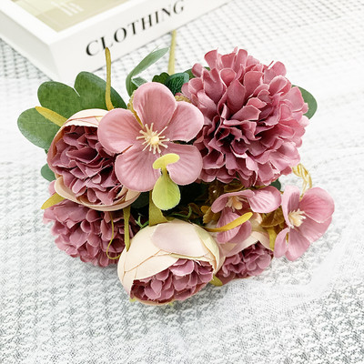 Flori artificiale 6 capete Bujor artificial trandafir de ceai de mătase roz DIY floare artificială falsă pentru bricolaj, grădină, decorare nuntă