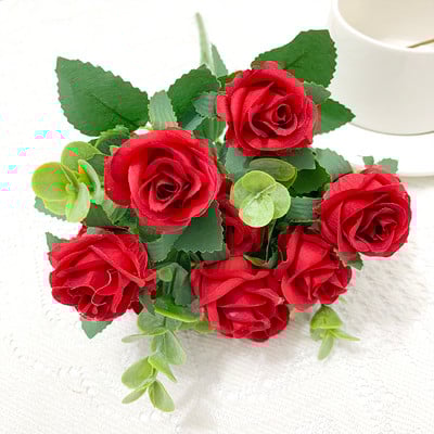 Flori artificiale 6 capete Bujor artificial trandafir de ceai de mătase roz DIY floare artificială falsă pentru bricolaj, grădină, decorare nuntă