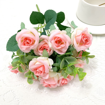 Flori artificiale 6 capete Bujor artificial trandafir de ceai de mătase roz DIY floare artificială falsă pentru bricolaj, grădină, decorare nuntă