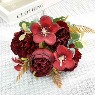 Flori artificiale 6 capete Bujor artificial trandafir de ceai de mătase roz DIY floare artificială falsă pentru bricolaj, grădină, decorare nuntă