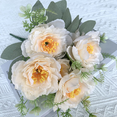 Flori artificiale 6 capete Bujor artificial trandafir de ceai de mătase roz DIY floare artificială falsă pentru bricolaj, grădină, decorare nuntă