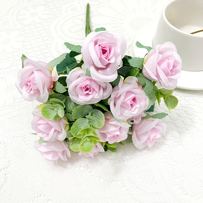 Flori artificiale 6 capete Bujor artificial trandafir de ceai de mătase roz DIY floare artificială falsă pentru bricolaj, grădină, decorare nuntă