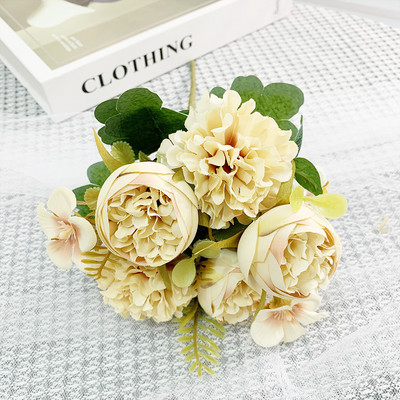 Flori artificiale 6 capete Bujor artificial trandafir de ceai de mătase roz DIY floare artificială falsă pentru bricolaj, grădină, decorare nuntă