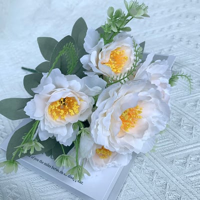 Flori artificiale 6 capete Bujor artificial trandafir de ceai de mătase roz DIY floare artificială falsă pentru bricolaj, grădină, decorare nuntă