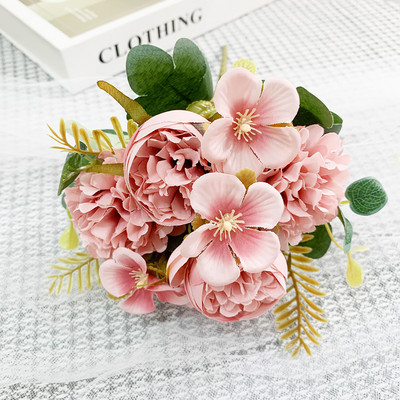 Flori artificiale 6 capete Bujor artificial trandafir de ceai de mătase roz DIY floare artificială falsă pentru bricolaj, grădină, decorare nuntă