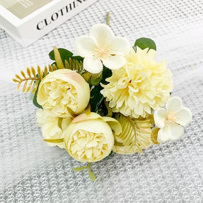 Flori artificiale 6 capete Bujor artificial trandafir de ceai de mătase roz DIY floare artificială falsă pentru bricolaj, grădină, decorare nuntă