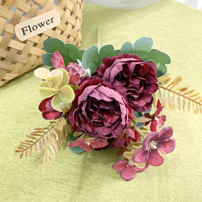 Flori artificiale 6 capete Bujor artificial trandafir de ceai de mătase roz DIY floare artificială falsă pentru bricolaj, grădină, decorare nuntă