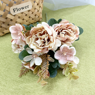 Flori artificiale 6 capete Bujor artificial trandafir de ceai de mătase roz DIY floare artificială falsă pentru bricolaj, grădină, decorare nuntă