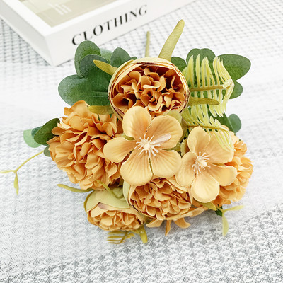 Flori artificiale 6 capete Bujor artificial trandafir de ceai de mătase roz DIY floare artificială falsă pentru bricolaj, grădină, decorare nuntă