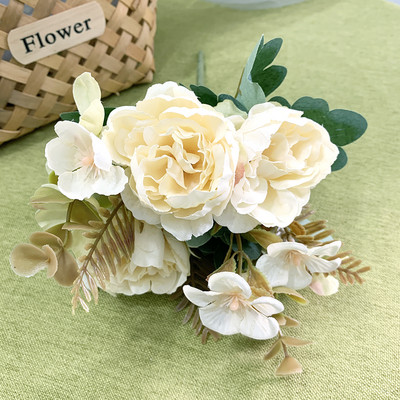 Flori artificiale 6 capete Bujor artificial trandafir de ceai de mătase roz DIY floare artificială falsă pentru bricolaj, grădină, decorare nuntă