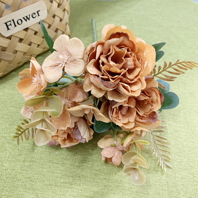 Flori artificiale 6 capete Bujor artificial trandafir de ceai de mătase roz DIY floare artificială falsă pentru bricolaj, grădină, decorare nuntă