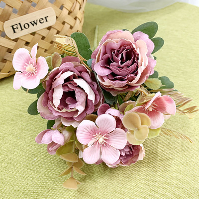 Flori artificiale 6 capete Bujor artificial trandafir de ceai de mătase roz DIY floare artificială falsă pentru bricolaj, grădină, decorare nuntă