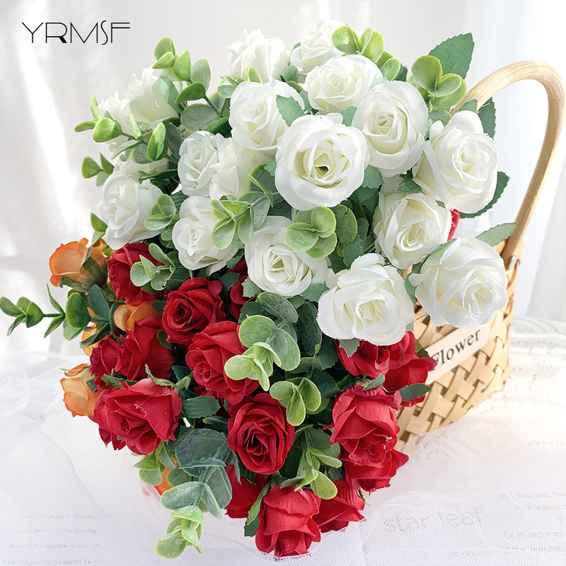 Flori artificiale 6 capete Bujor artificial trandafir de ceai de mătase roz DIY floare artificială falsă pentru bricolaj, grădină, decorare nuntă