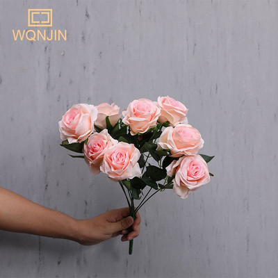 Rózsa virág csokor mesterséges rózsaszín piros virágok esküvői dekoráció 9 fej selyem virágok hamis rózsák Flores lakberendezési csokor