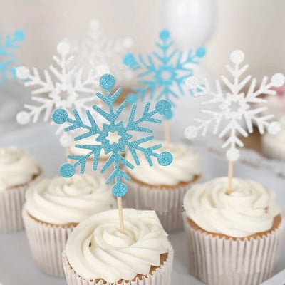 20 de bucăți de gheață cu fulgi de zăpadă pentru cupcake de Crăciun, pentru copii, pentru aniversarea de tort, pentru baby shower, pentru nunta, pentru decorare pentru tort, rechizite de Crăciun