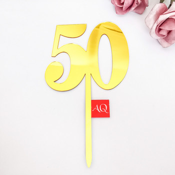 Mirror Surface Cake Topper Acrylic Number 18/21/30/40/50/60/70/80 Επετειακός γάμου Topper Birthday Party Decorating Cake