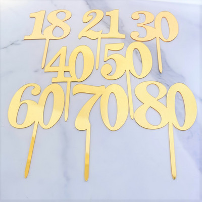 Tükörfelületű tortafestő akril szám 18/21/30/40/50/60/70/80 Házassági évforduló topper születésnapi party tortadíszítés