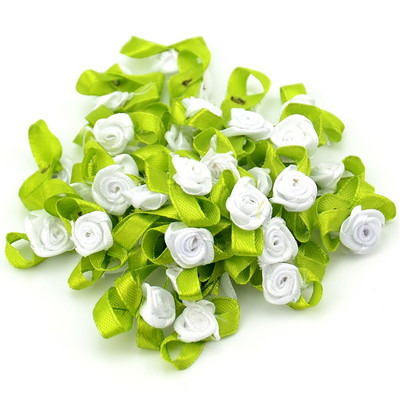 100 DB mesterséges mini selyem rozetták szövet virágok fejek kézzel készített szatén szalag rózsák készítés, barkácsolás esküvői dekorációhoz