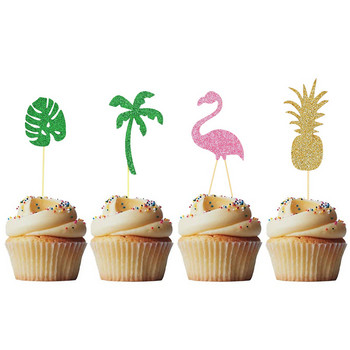 10 τμχ Φύλλα φοίνικα Flamingo Cupcake Topper Χαβάης Luau Καλοκαιρινό πάρτι Διακόσμηση Παιδικής Ζούγκλα Πάρτι γενεθλίων Τροπικός Γάμος