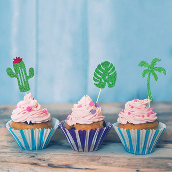 10 τμχ Φύλλα φοίνικα Flamingo Cupcake Topper Χαβάης Luau Καλοκαιρινό πάρτι Διακόσμηση Παιδικής Ζούγκλα Πάρτι γενεθλίων Τροπικός Γάμος