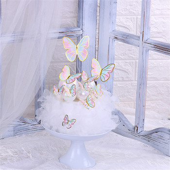 8Pcs лилаво розово украса за торта с пеперуди Честит рожден ден Торта за торта Ръчно изработена рисувана за сватба Рожден ден Baby Shower