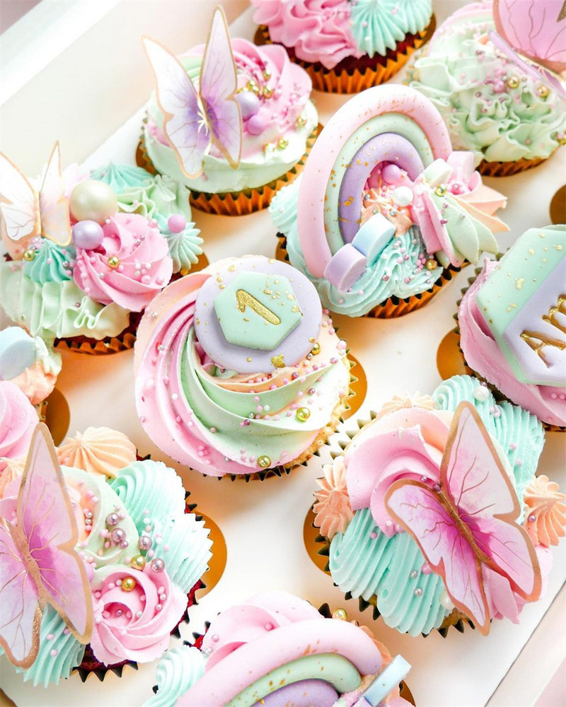 8 buc. Decoratiune pentru tort fluture roz mov