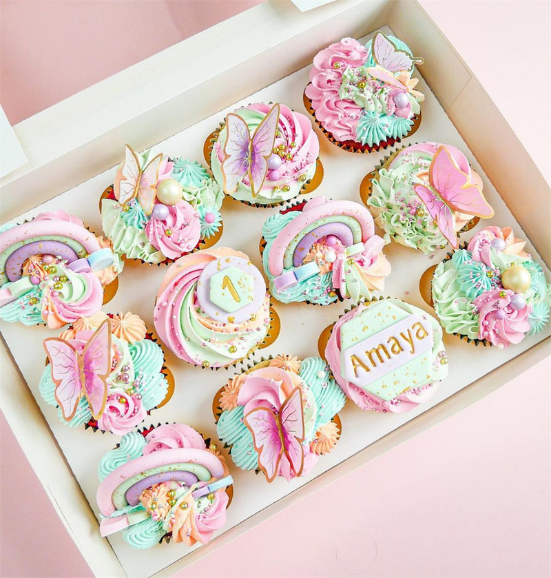 8 buc. Decoratiune pentru tort fluture roz mov