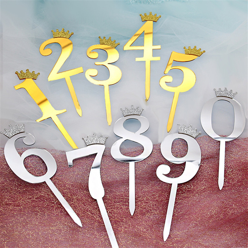 Egyes levél Baby Girl Baby Boy Tortafedő 0-9 számjegyű Cupcake Toppers Zászlók 1. Boldog születésnapot Baba Shower Party dekoráció