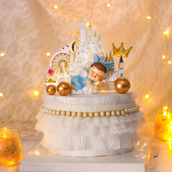 Μεγάλο ροζ/χρυσό κάστρο ρόδα ρόδα γάμου Topper Χαρτί Happy Birthday Cream Κέικ Ένθετο Flag Birthday Dessert Decoration