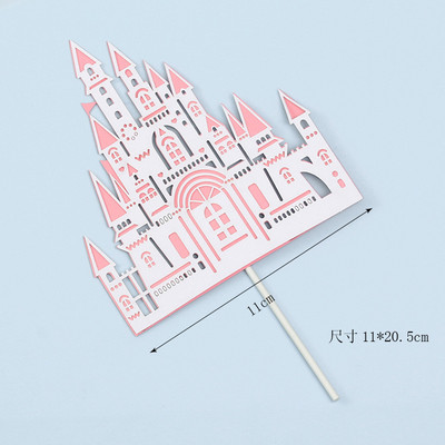 Liela rozā/zelta pils panorāmas rata kāzu kūkas virsma papīrs Daudz laimes dzimšanas dienā krēmveida kūkas ieliktņa karoga dzimšanas dienas deserta dekors