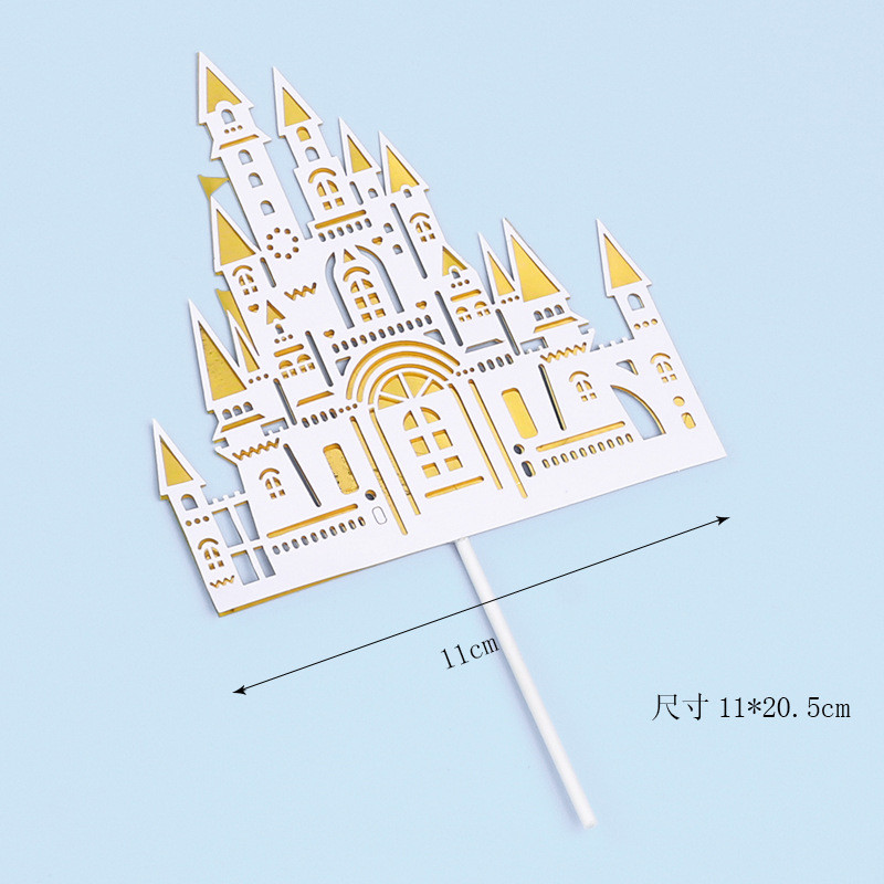 Liela rozā/zelta pils panorāmas rata kāzu kūkas virsma papīrs Daudz laimes dzimšanas dienā krēmveida kūkas ieliktņa karoga dzimšanas dienas deserta dekors