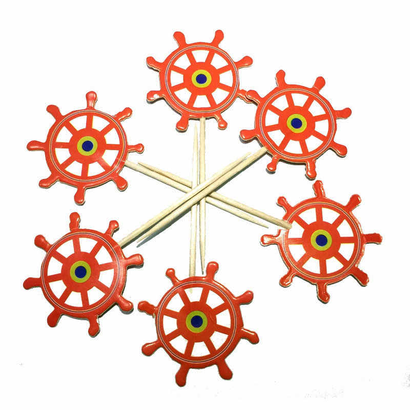 Cupcake Decorations 24gb Vidusjūras jūrnieku kuģa enkura kūka Topper cupcake picks karogi bērnu bērnu dzimšanas dienas ballītei