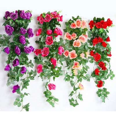 Rose Vine Τεχνητά Λουλούδια Lvy Γάμος Σπίτι Διακόσμηση Μπαλκονιού Αψίδα Κήπου DIY Κρεμαστή γιρλάντα Τεχνητά φυτά Ψεύτικα λουλούδια