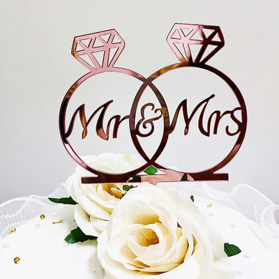 Kuldsõrmus pulmaakrüülist koogipealne lill "Mr&Mrs" pulmaakrüülist koogipealne pulmade sünnipäevapeo tordikaunistusteks