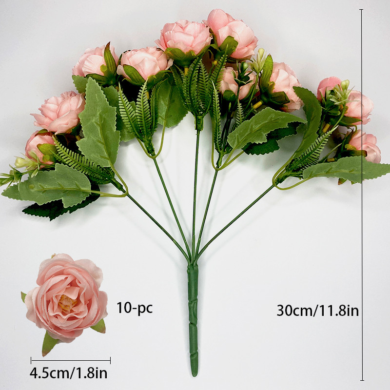 10 galviņas Mākslīgie ziedi Peonija Rozā, Balta Zīda Rozes Līgavas Pušķis Zieds Kāzu Galda ballītei Dekoratīvs DIY Dāvanu dekors